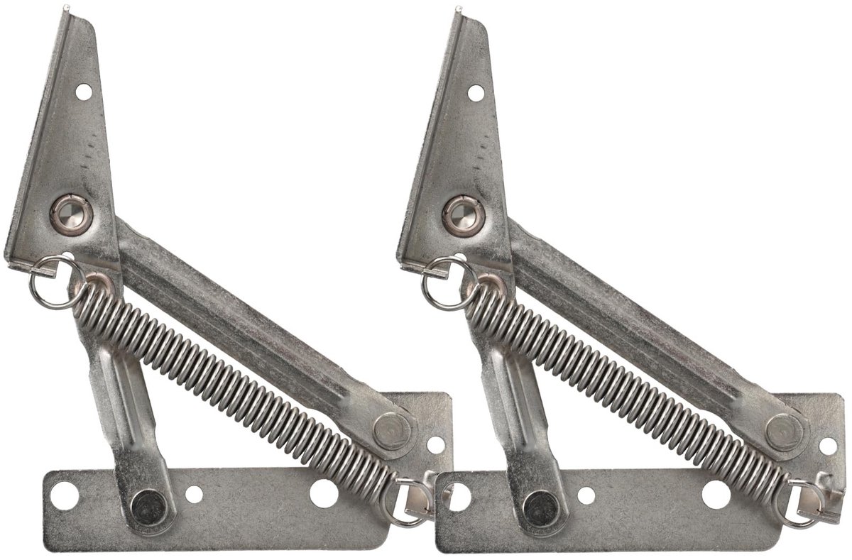 Dailygoods- Vouwscharnier 80 Graden - Set van 2 - Meubeldeksel Ondersteuning - Scharnier met Slot - Stevige Veerverbinding - Roestvrij Staal - Meubelscharnier