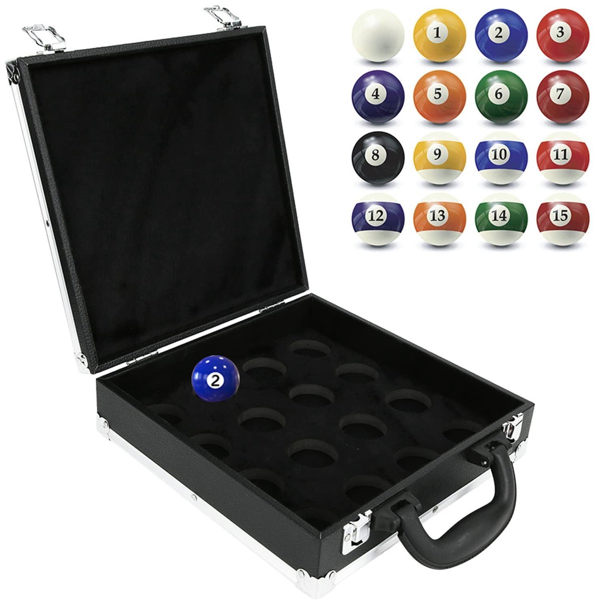 Dailygoods- Biljartballen Opbergdoos - Lichtgewicht - Draagbare Tas - Schuimgevoerd - 16 Ballen - Roestvrij Stalen Sluitingen
