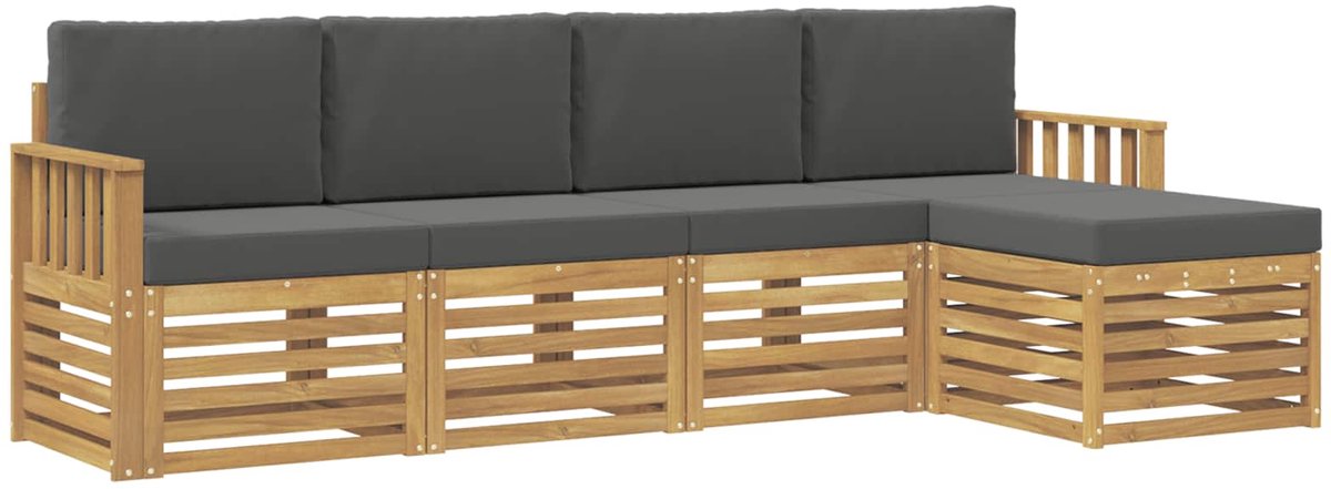 vidaXL Buiten - bank - set - 5 - st - 5-zits - Wit - en - antracietkleurig - Polyester Wit en antracietkleurig
