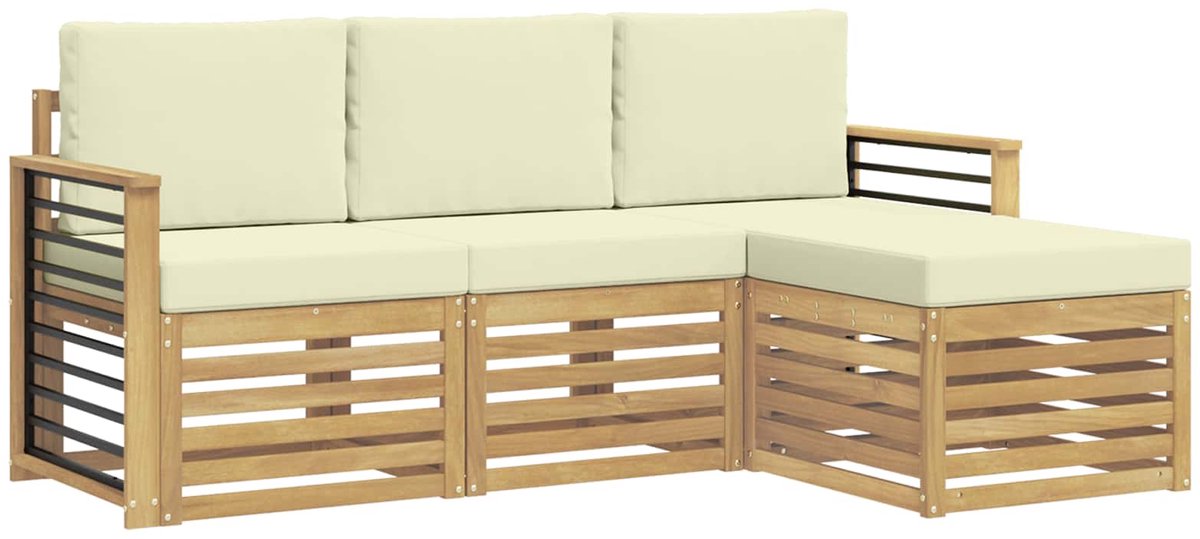 vidaXL Buiten - bank - set - 4 - st - Wit - en - crèmekleurig - Polyester Wit en crèmekleurig