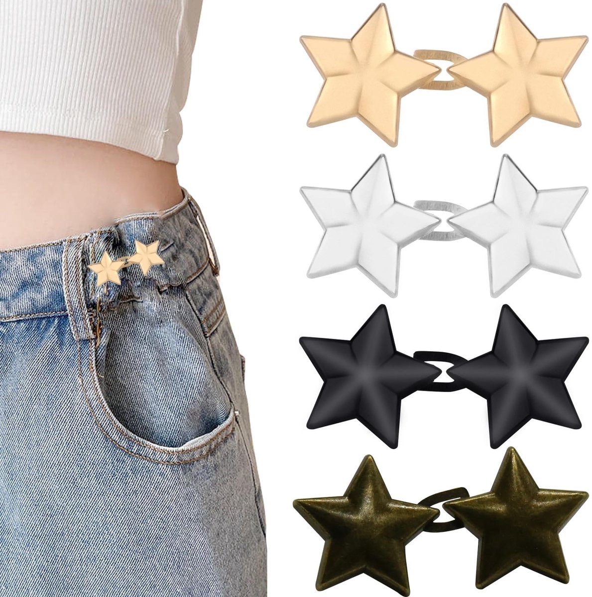 Dailygoods- Waist Tightener Ster Vorm - Jeans Knoop - Knoopspelden - Afneembaar - Geen Naaien Vereist - Premium Metaal