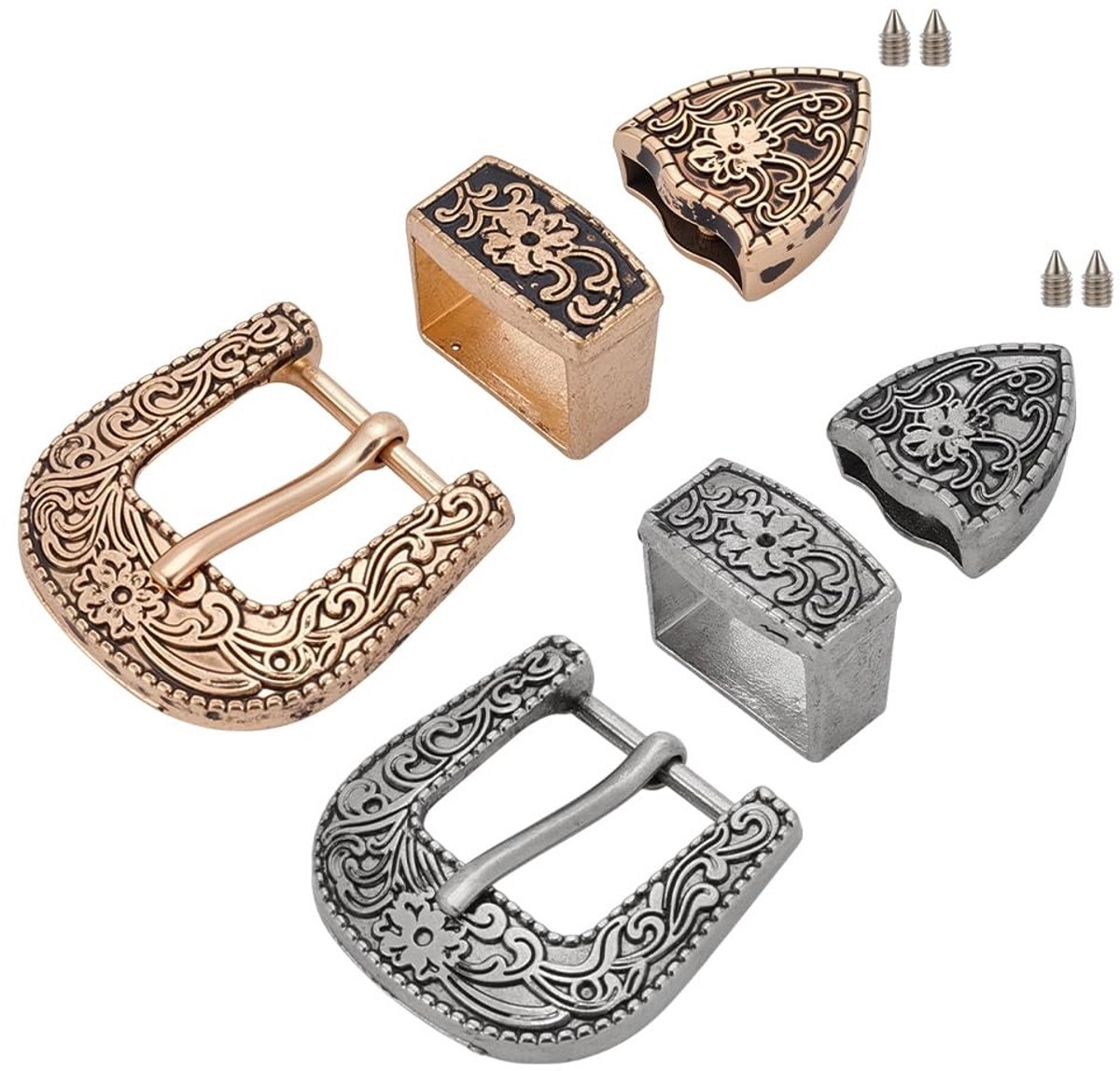 Dailygoods- Gesp Antieke Cowboy - 4 Sets Gespen - Legering Riemsluiting - Antiek Goud/Zilver - Verstelbaar - Geschikt voor Riemen tot 14,5 mm - Riemgesp