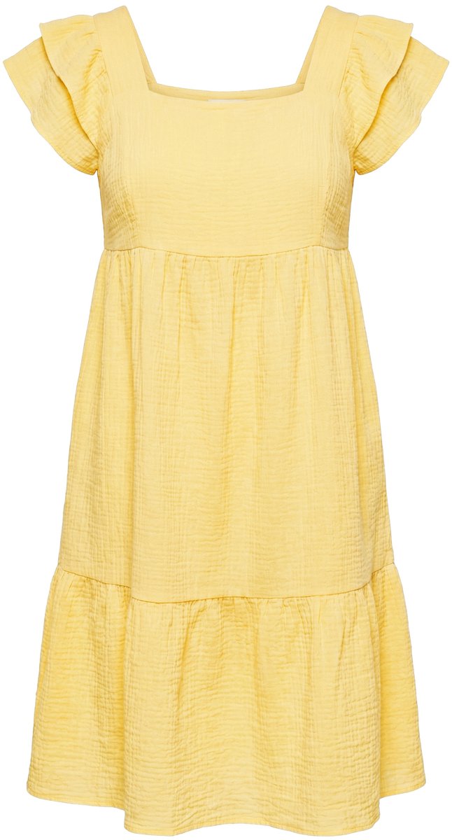 Angel of Style - Dames - Mousseline jurk vierkante hals volants - Sorbet geel - Maat 54