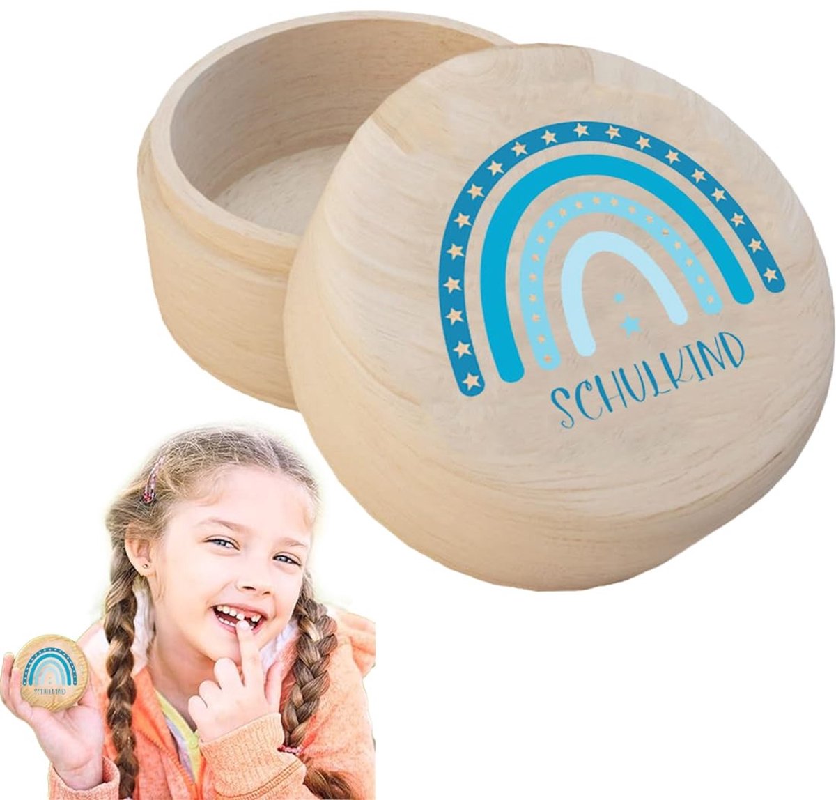 Dailygoods- Melktandendoos met naam - Houten Houder - Cadeau-idee voor jongens/meisjes - Waardevolle Herinnering - 5 x 3,3 cm - Natuurlijk en liefdevol - Tandendoos