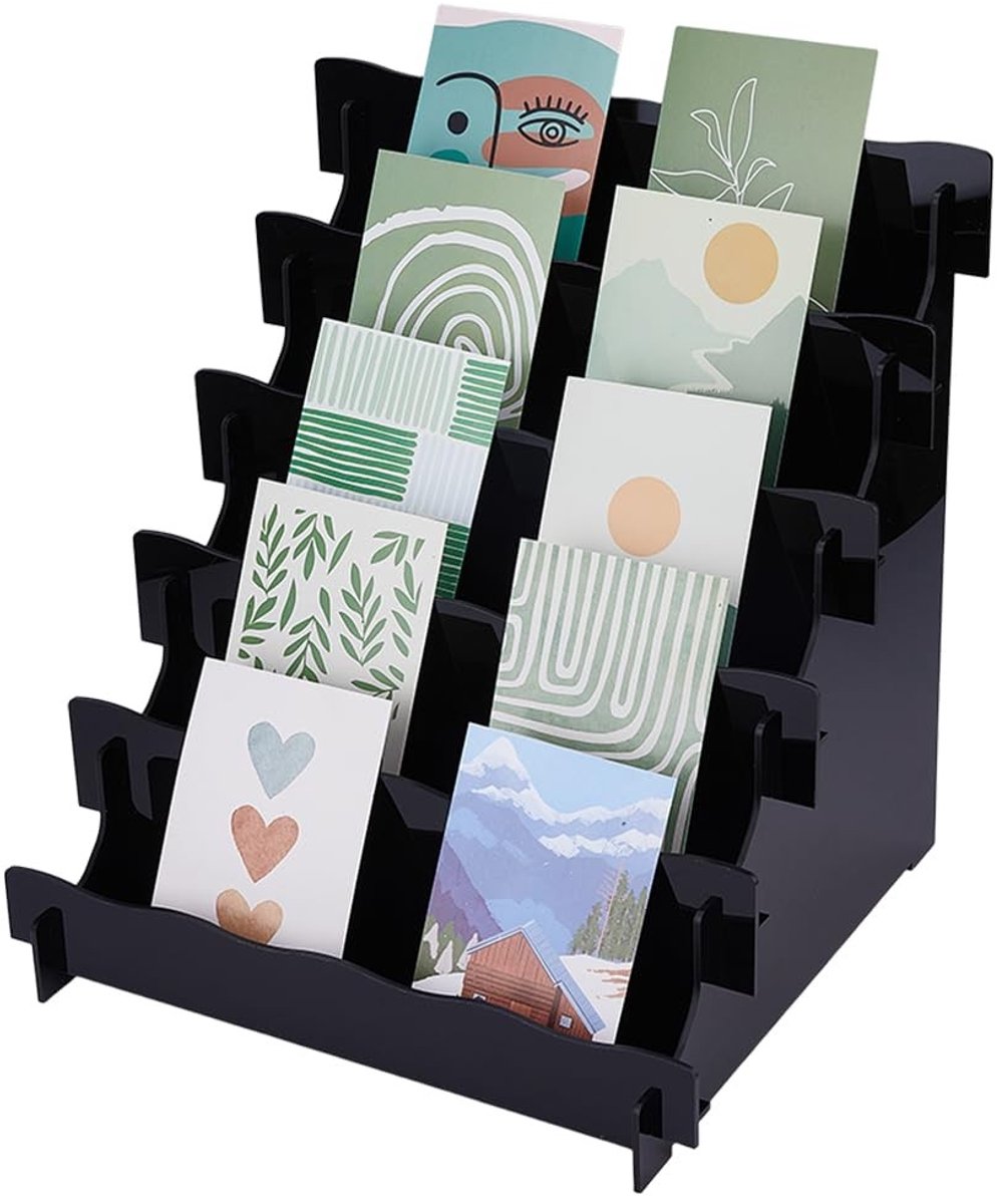 Dailygoods- Wenskaarthouder 5 Laags - Acryl Display Standaard - Zwarte Sticker Houder - Retail Foto's Plank - Craft Show - 35.5x32.2x36.5cm - Displaystand