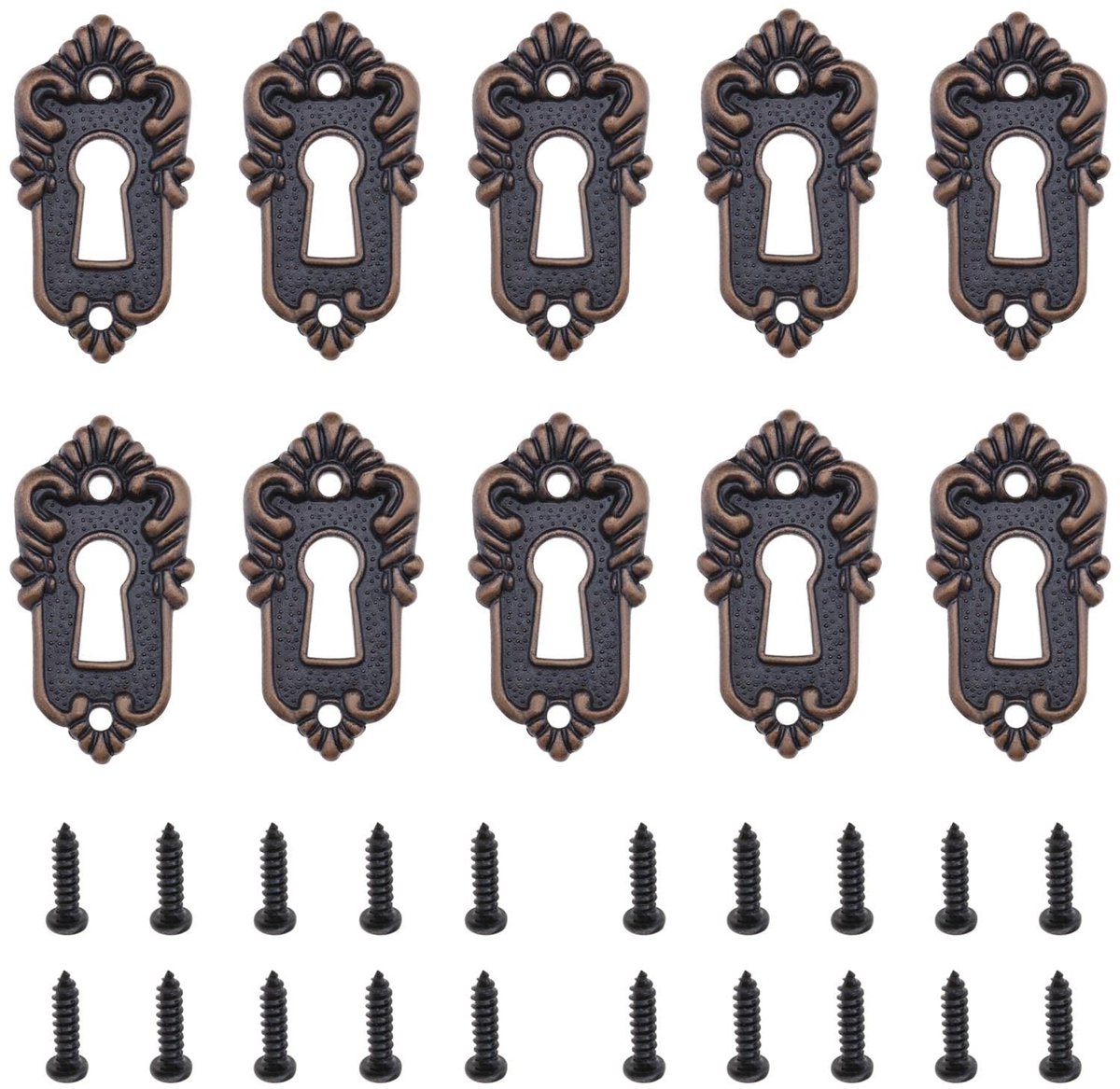 Dailygoods- Sleutelgat Dekselhouder Antiek - 10 Stuks - Brons - Decoratieve Cover - Schroeven Inclusief - Afmetingen 45x23mm - Deksel