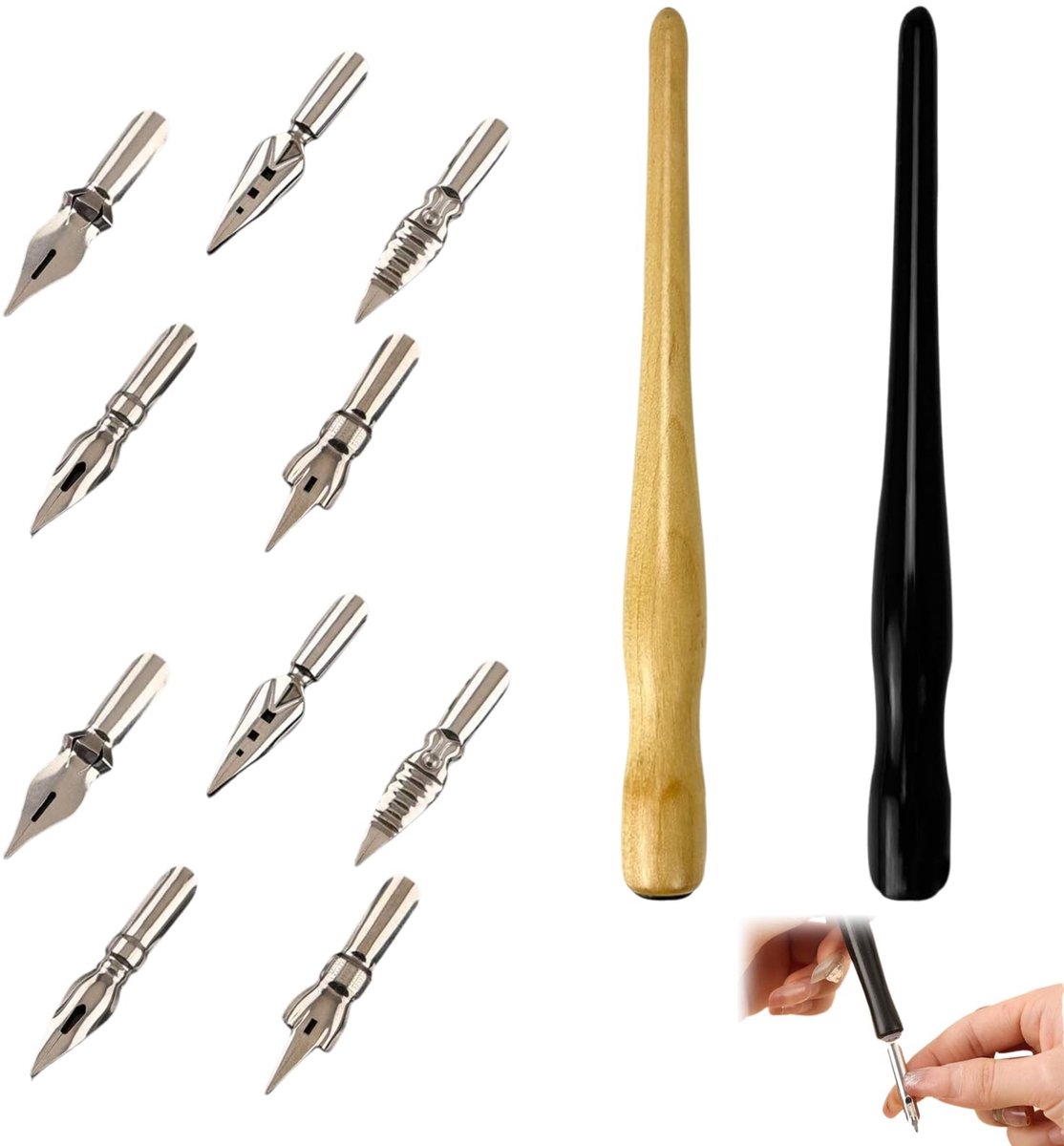 Dailygoods- Kalligrafiepen set 13-delig - Houten manga penhouders - Duurzame penpunten - Roestvrijstalen punt - Creatieve tekenset - Geschikt voor hobbyisten - Schrijfset