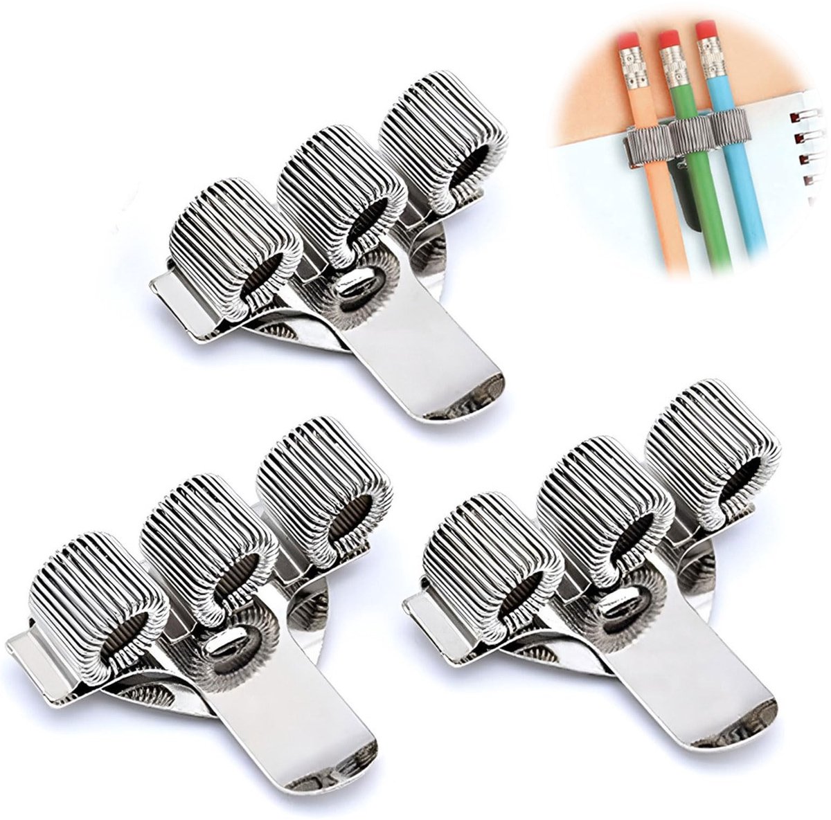 Dailygoods- Pennenhouder 3 Stuks - Met Clip - Roestvrij Staal - Bureau Accessoires - Praktisch voor Verpleegkundigen - Duurzaam en Stijlvol - Pennenclip