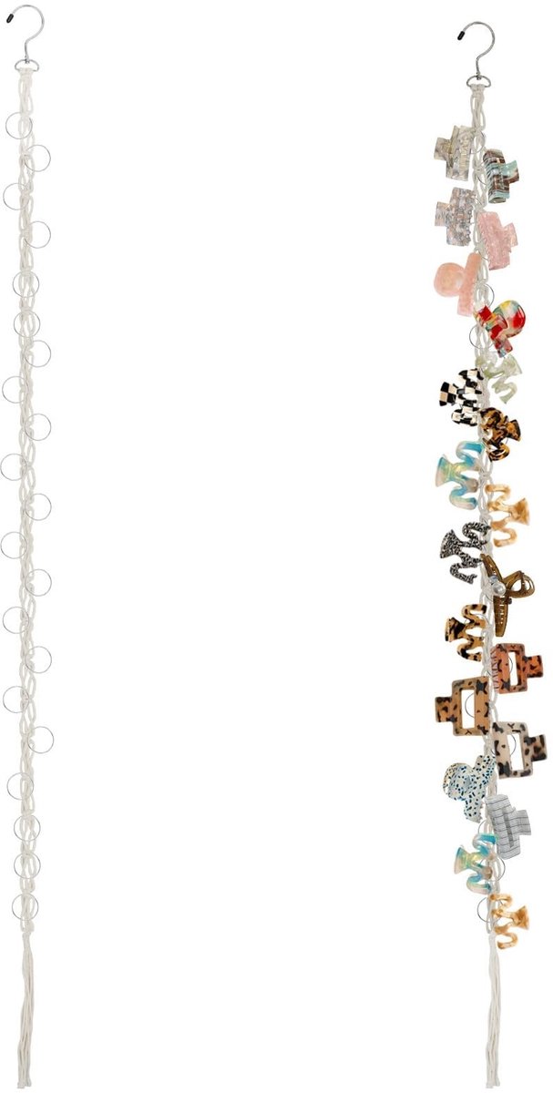 Dailygoods- Haarclip Organizer - Hangende Opbergdoos - Draaibare Haak - 20 Metalen Ringen - Katoen - Flexibele Wanddecoratie