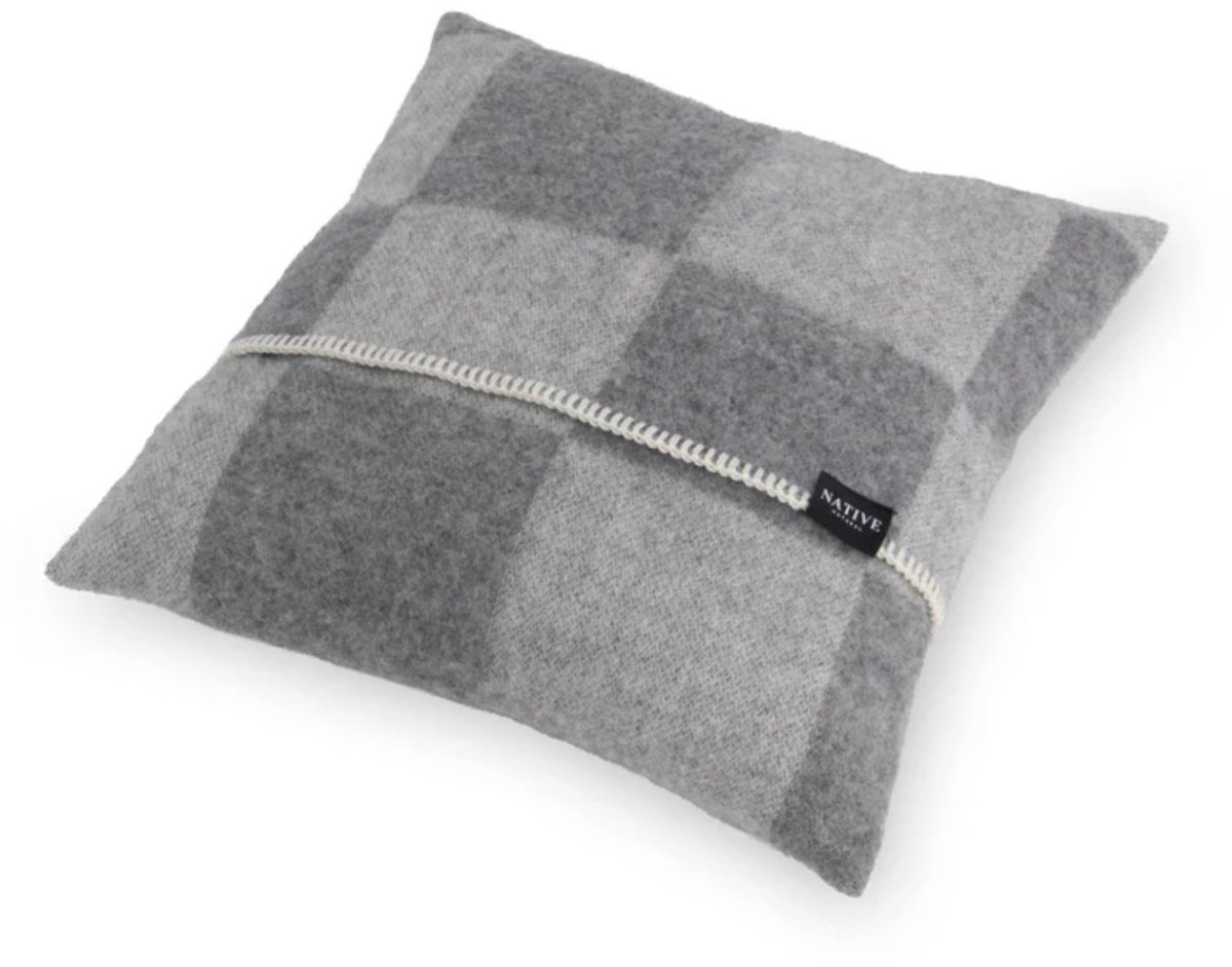 WOOOL® Kussen - CHECKERBOARD (Grijs) - 45x45cm - 100% Wol