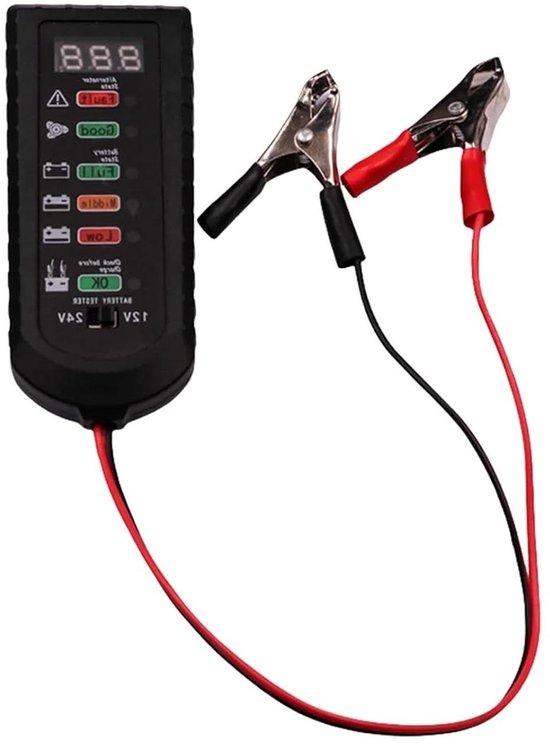 Accubelastester - Auto Accu Tester - Voertuigonderhoud - Draagbaar Digitaal Display - 12V 24V - Zwart