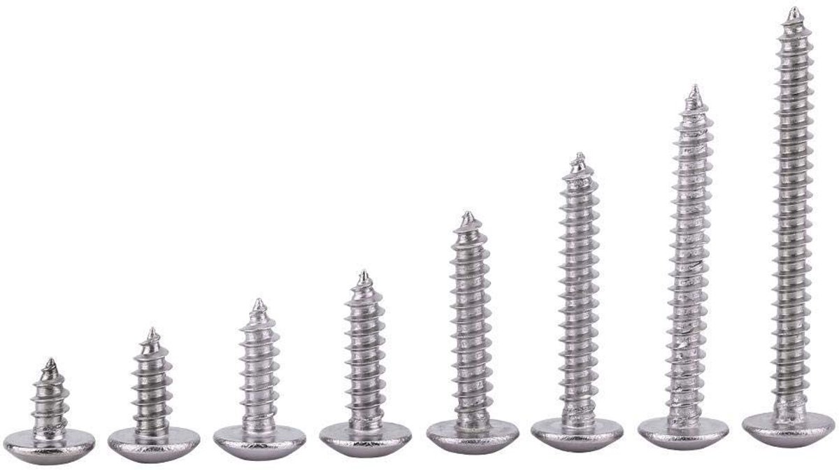 Dailygoods- Zelftappende Schroeven 200 Stuks - RVS SS304 - Platte Kop - Voor Hout/Metaal/Kunststof - Corrosiebestendig - Ideaal voor Kleine Gebieden