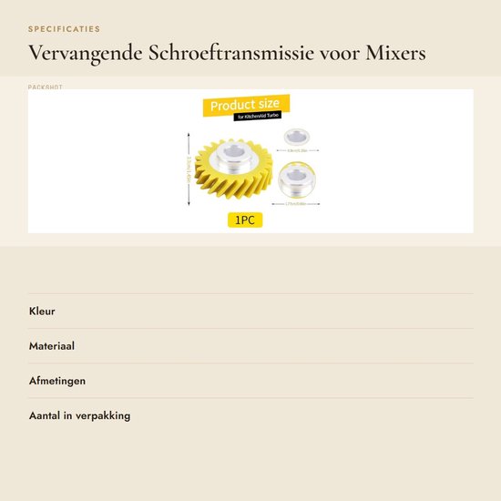 Dailygoods- Schroeftransmissie Geel - Vervangende Wormwiel - Compatibel met 5KSM150/5KSM45/5KSM90/5KSM125/5KSM175 - Duurzaam Materiaal - Eenvoudige Installatie - Verbeterde Efficiëntie van Dailygoods — afbeelding 3