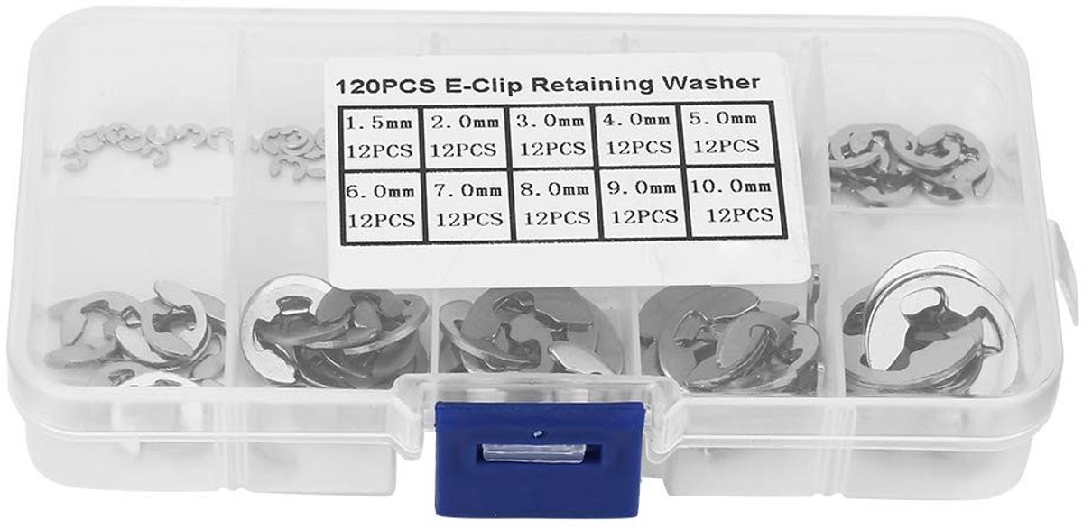 Dailygoods- E-clip Borgring Assortiment - 120 Stuks - Roestvrij Staal - Diameter 1,5-10 mm - Corrosiebestendig - Eenvoudig te Installeren - Borgringen