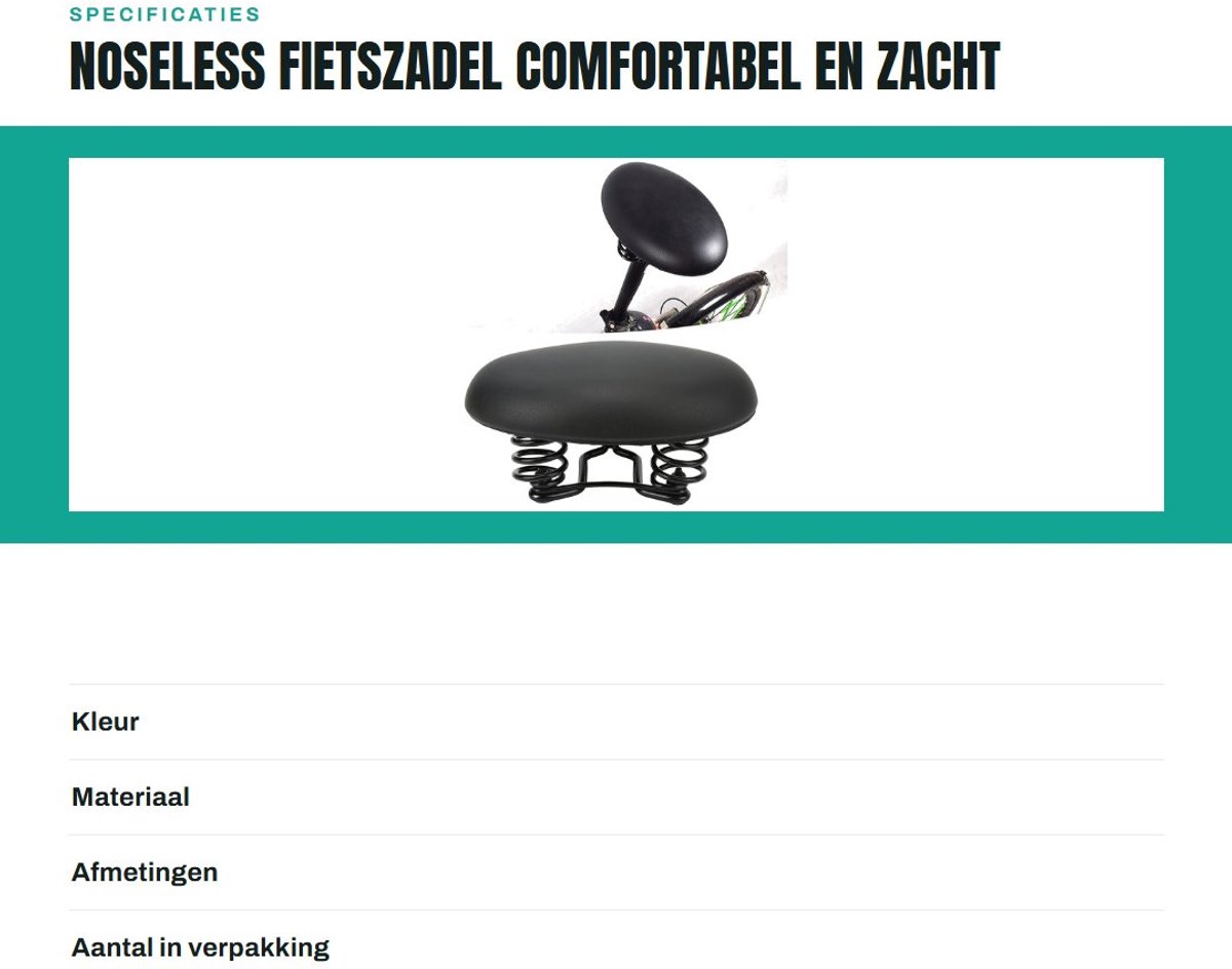 OmGoods - Dailygoody - Noseless Fietszadel - Comfortabel en zacht - Geschikt voor vouwfiets - Schokabsorberend zitkussen - PU-leer en katoen