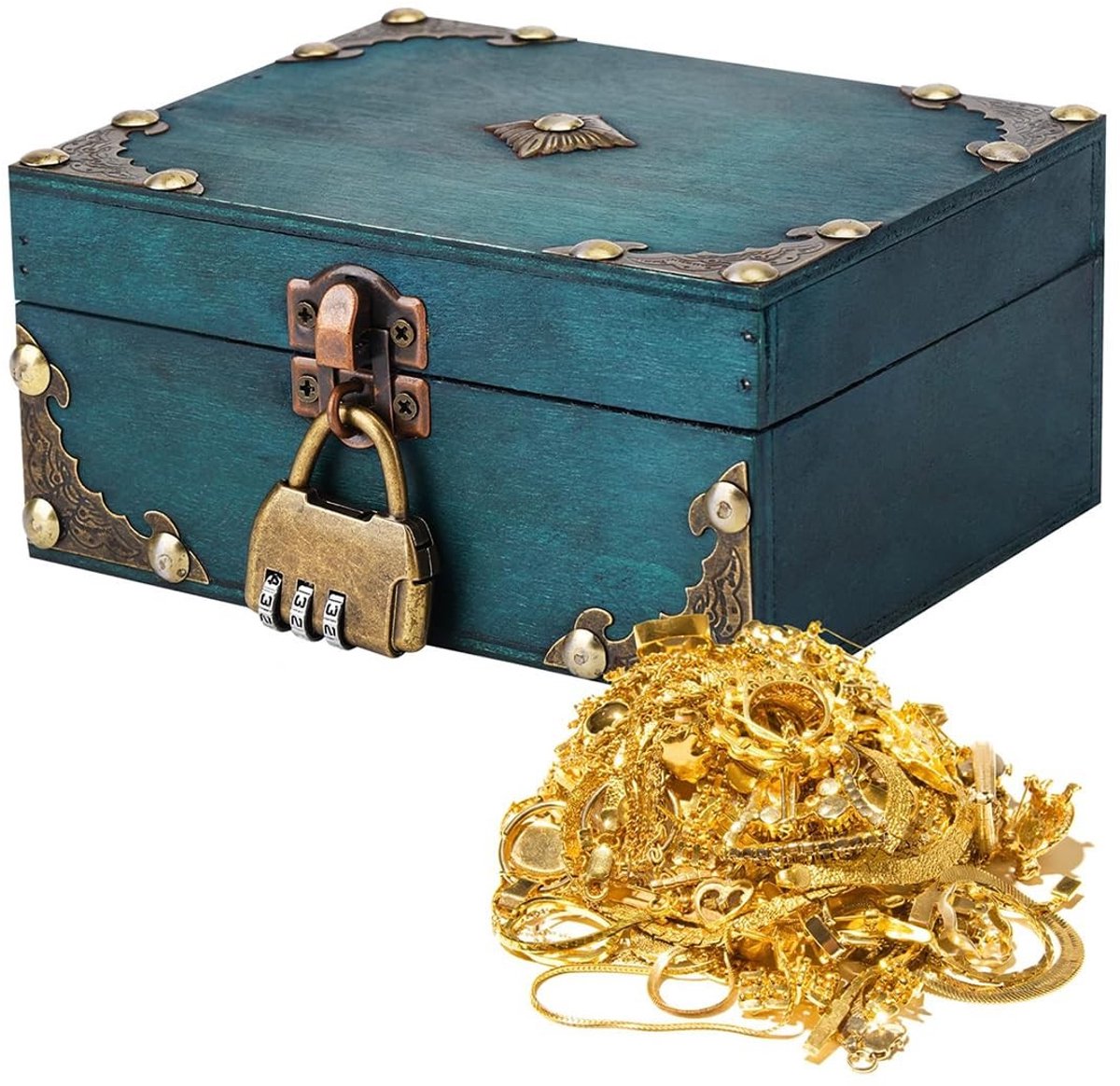 Dailygoods- Opbergdoos Vintage - Houten Schatkist met Slot - Decoratieve Sieradendoos - Handgemaakt - Duurzaam Multiplex - Milieuvriendelijk - Sieradenbox