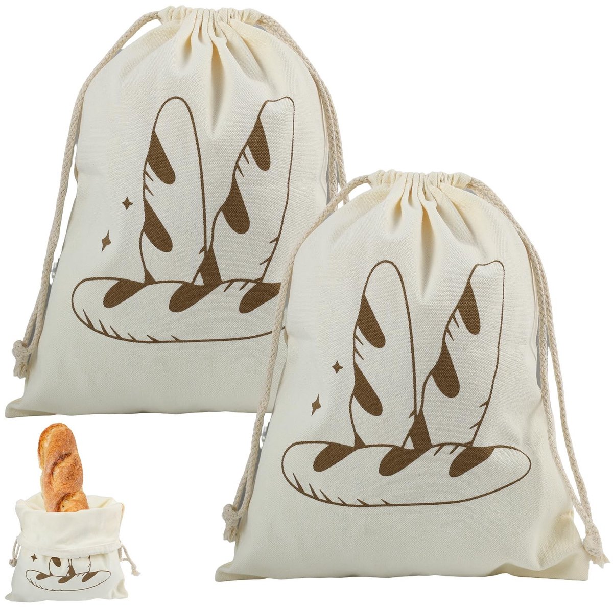 Dailygoods- Broodzak groot 30 x 40 cm - Set van 2 - Linnen - Herbruikbaar - Broodopslag - Ademend materiaal - Duurzaam - Broodtrommel