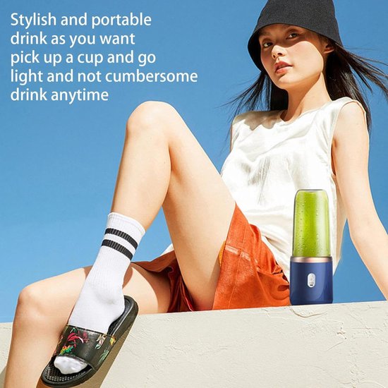 VHV Blender - Draagbare Blender - Mini Blender On The Go - Oplaadbaar - 400ML - Blauw van VHV — afbeelding 4
