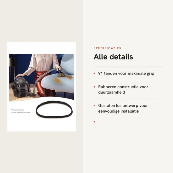 Dailygoods- Aandrijfriem 91 Tanden - Rubber - 3mm Tandhoogte - 6mm Breedte - 273mm Omtrek - Gesloten Lus - Compatibel met VAX Platinum Power ECB1SPV1 - Stofzuigerriem van Dailygoods — afbeelding 2