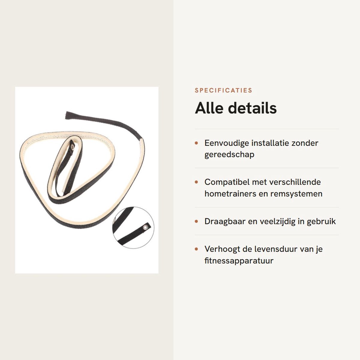 Dailygoods- Wrijvingsriem 120cm - Nylon - Duurzaam - Slijtvast - Eenvoudig te installeren - Geschikt voor hometrainer - Fitnessband
