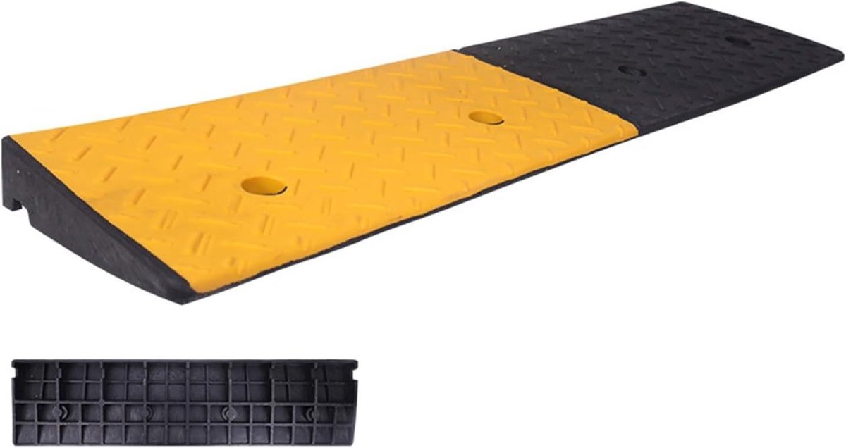 Rubberen Drempelhulp - Oprijplaat Mobiliteit - Drempels Overbruggen - Industrieel Rubber - 100x25x7cm - Zwart Geel