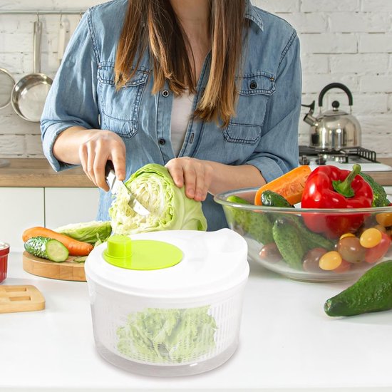 Slacentrifuge - Groente spinner - Salade Bereiden - Dubbellaags Ontwerp - 3 Liter - Groen — afbeelding 3