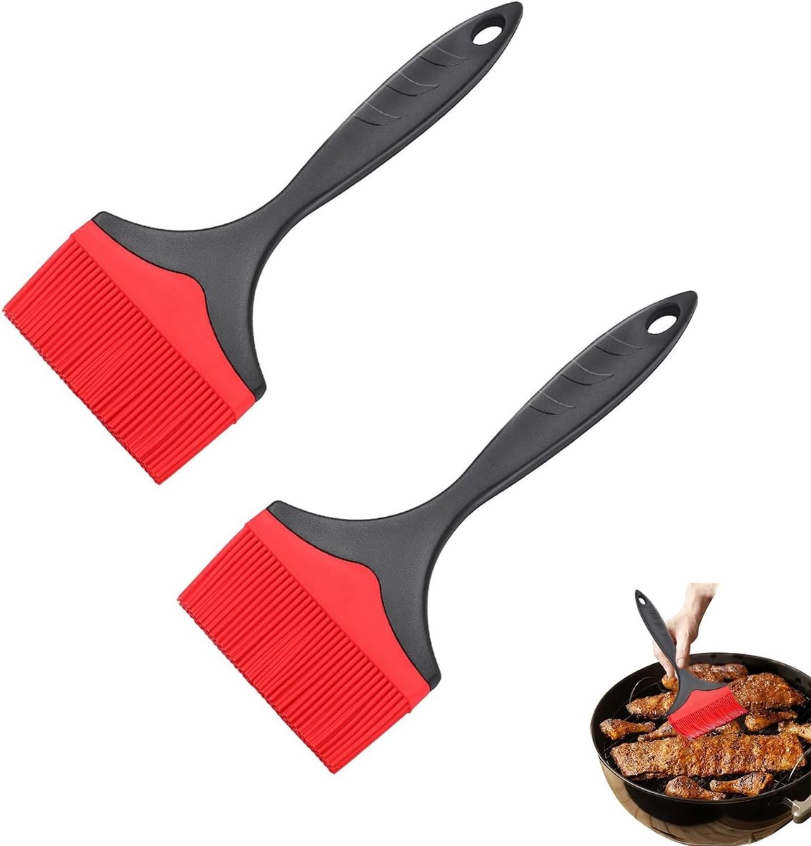 Set van 2 Hittebestendige Siliconen Bakborstels voor Koken en Grillen - Extra Groot - Rood - 10 cm Breed