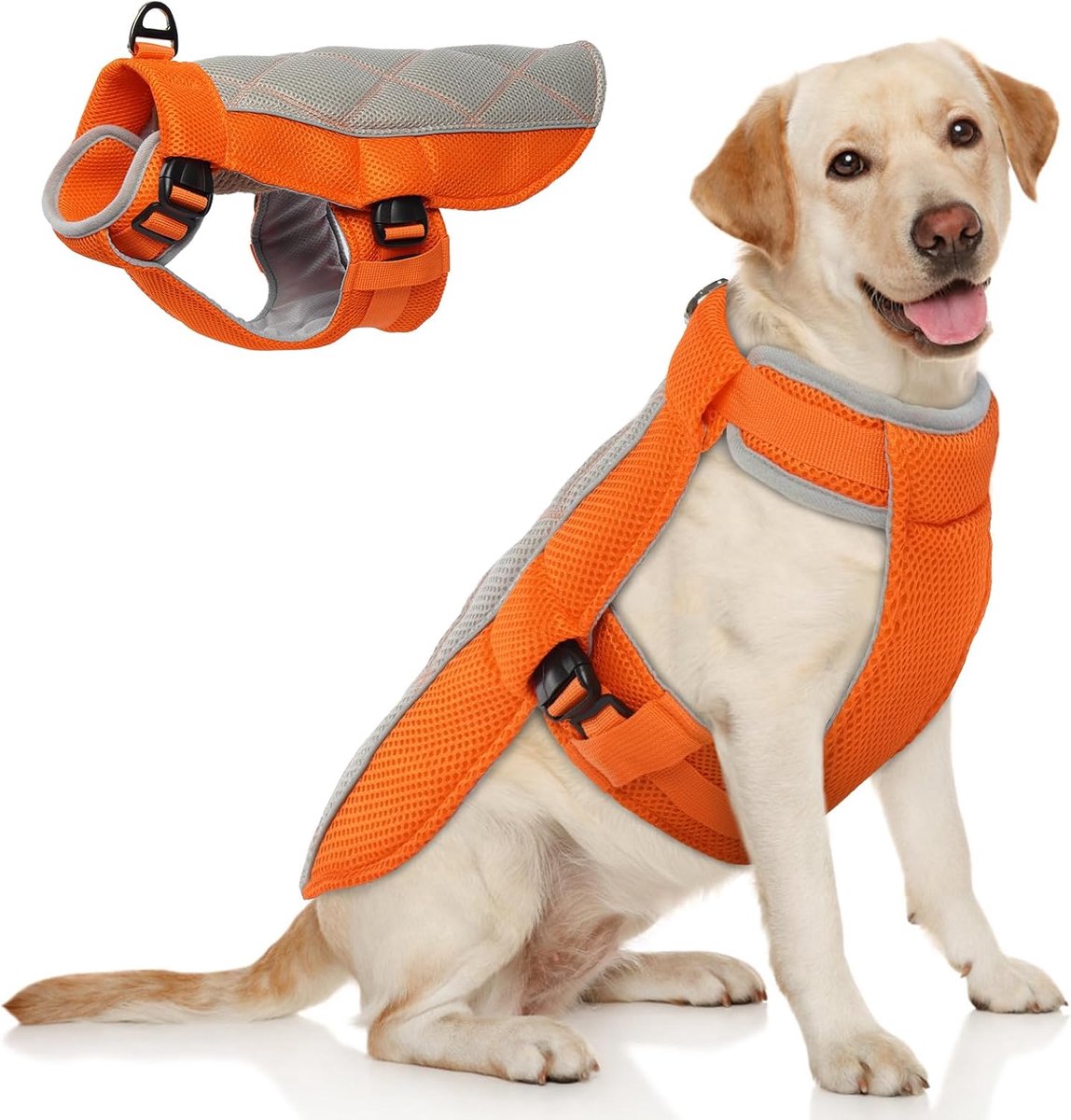 Koelvest hond-koeljas hond-Koelvest voor honden - ademend en verstelbaar jack - met reflecterend mesh - zorgt voor langdurige verkoeling - oranje - S