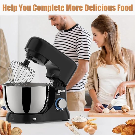 Staande mixer, keuken elektrische mixer met 4,5 Qt kom, 6+ snelheden, 1300W, inclusief deeghaak, platte klopper en draadgarde voor thuis koken — afbeelding 4