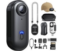4K Actiecamera met 128GB – Mini Duimcamera met Clip – Handsfree POV Bodycam – Draagbare Vlog Camera – Helmcam voor Fiets & Motor
