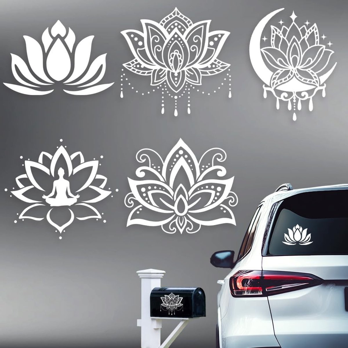 Dailygoods- Auto Stickers Lotus Design - 5 Stuks - Vinyl Decals - Voertuig Decoratie - Bloem Motief - Afmetingen 15,5 cm x 14,8 cm - Autodecal