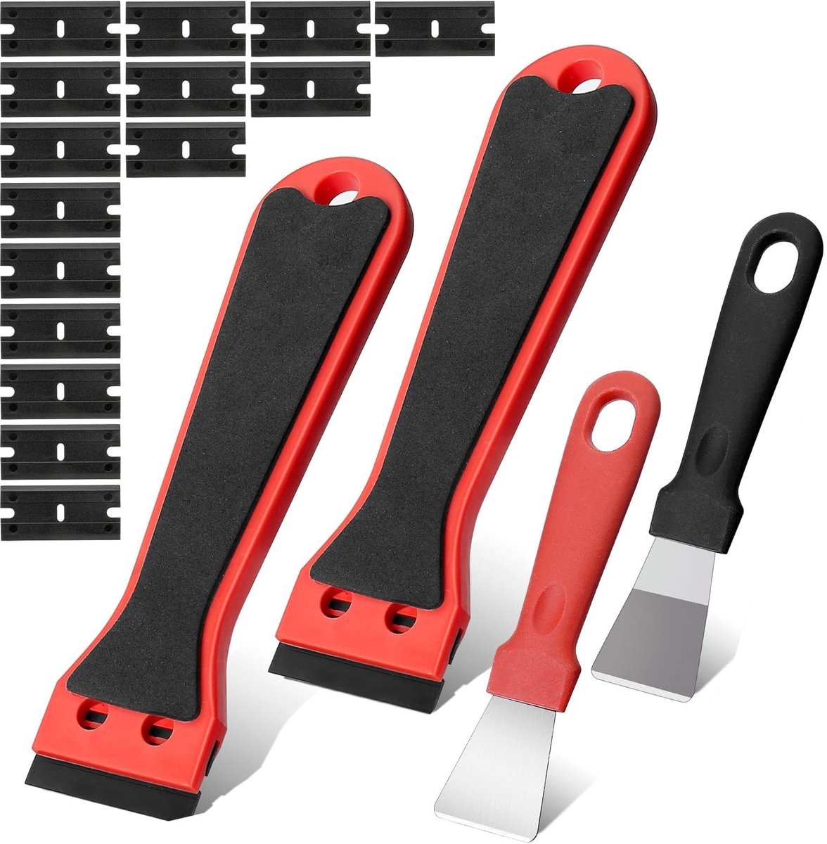 Dailygoods- Schraper Set - 2 Kunststof Schrapers - 2 Roestvrijstalen Schrapers - Verwisselbare Messen - Geen Krassen - Voor Lijmresten Verwijderen - Lijmverwijderaar