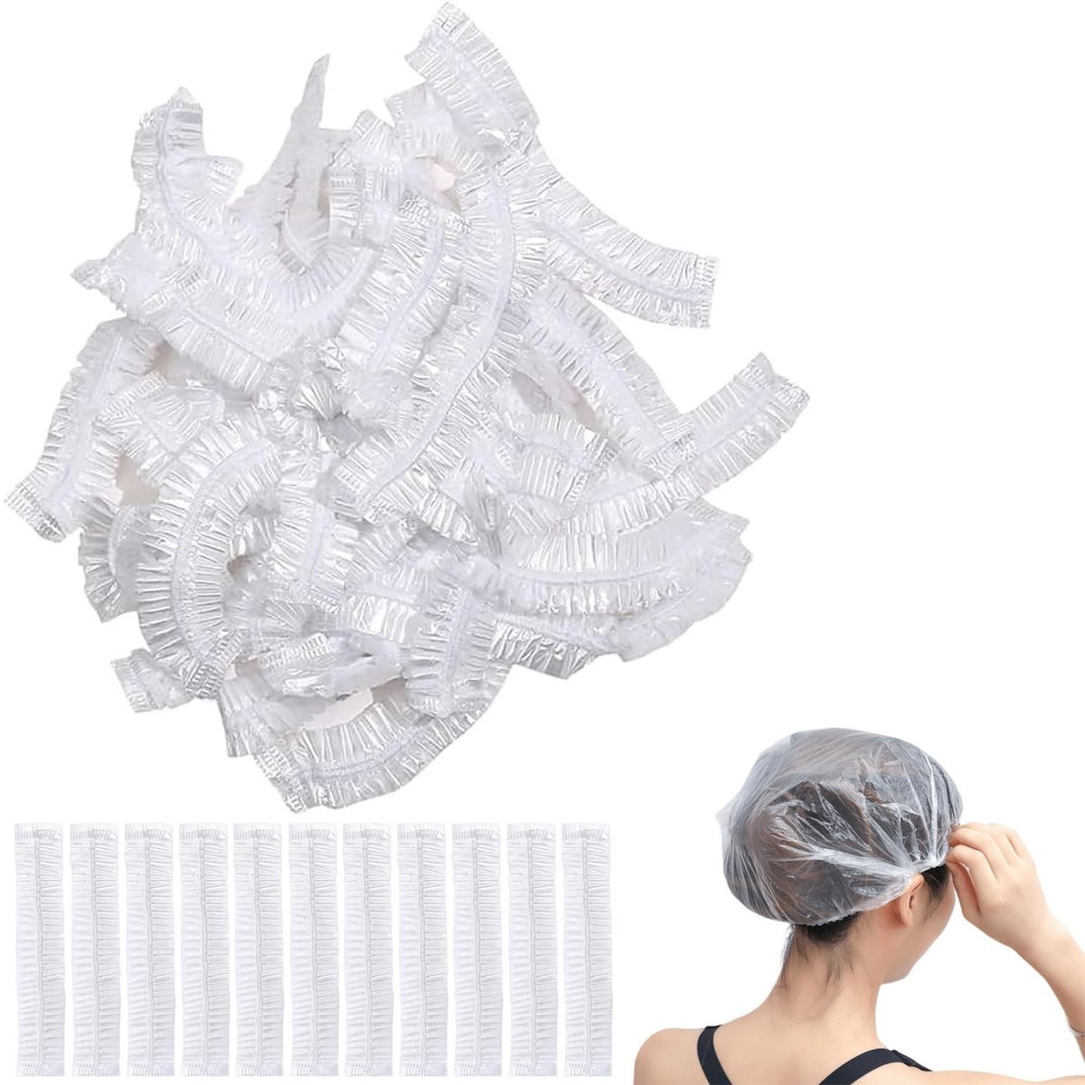 Dailygoods- Douchemuts Wegwerp - 100 Stuks - Waterdicht - Elastische Haarbadmutsen - Doorzichtige Douchecaps - Compact en Lichtgewicht - Douchecap