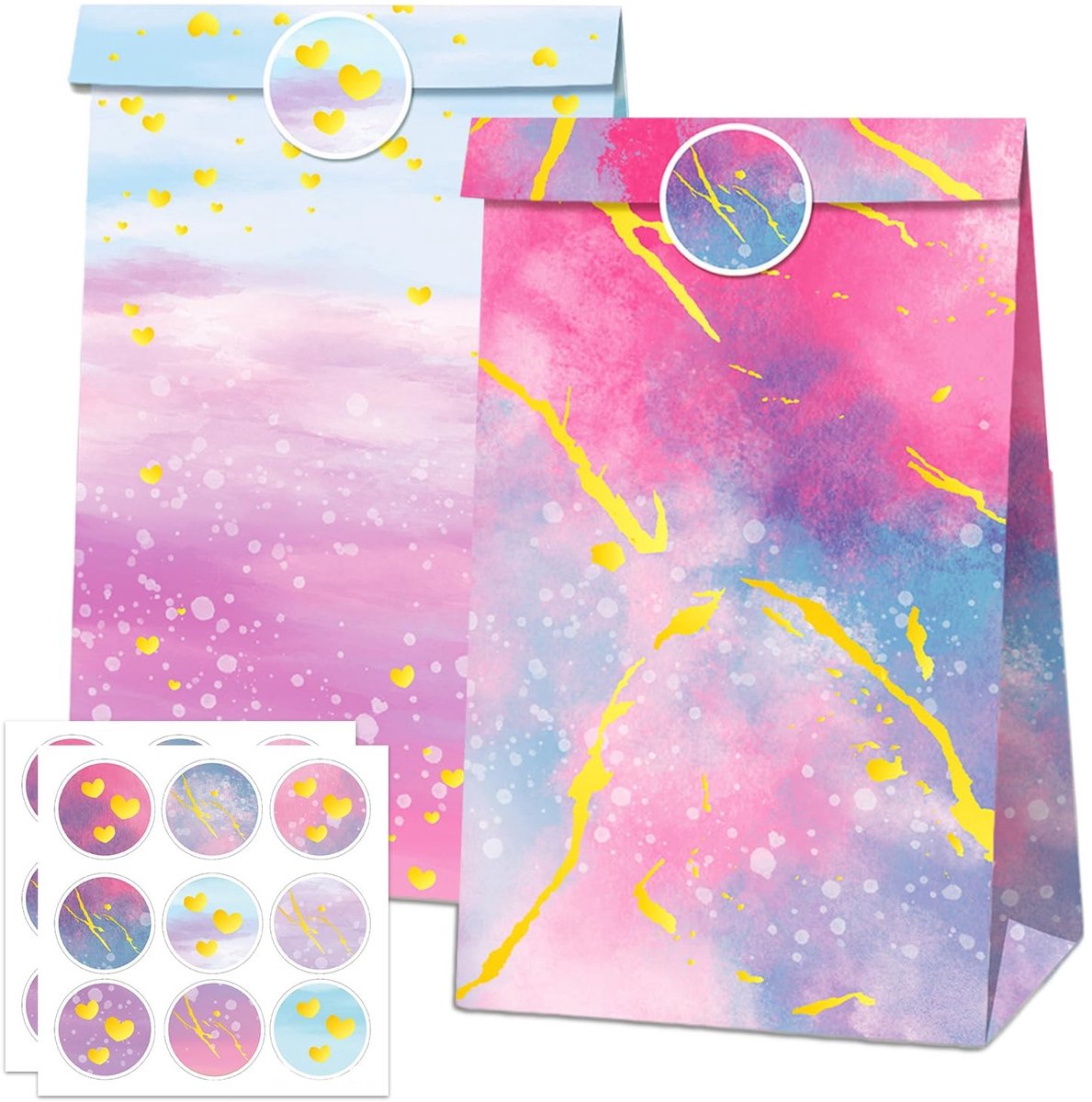 Dailygoods- Cadeauzakjes 30 Stuks - Regenboogkleurig - Papieren Zakjes - Snoepzakjes - Verjaardagsverpakking - Inclusief 18 Stickers