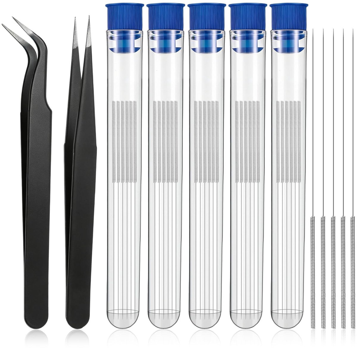 Dailygoods- Reinigingsset 50-delig - Roestvrij Stalen Reinigingsnaalden - Professionele Pincetten - 0,4 mm Naalden - Ergonomisch Design - Voor 3D-printeronderhoud - 3D-printer Onderhoudsset