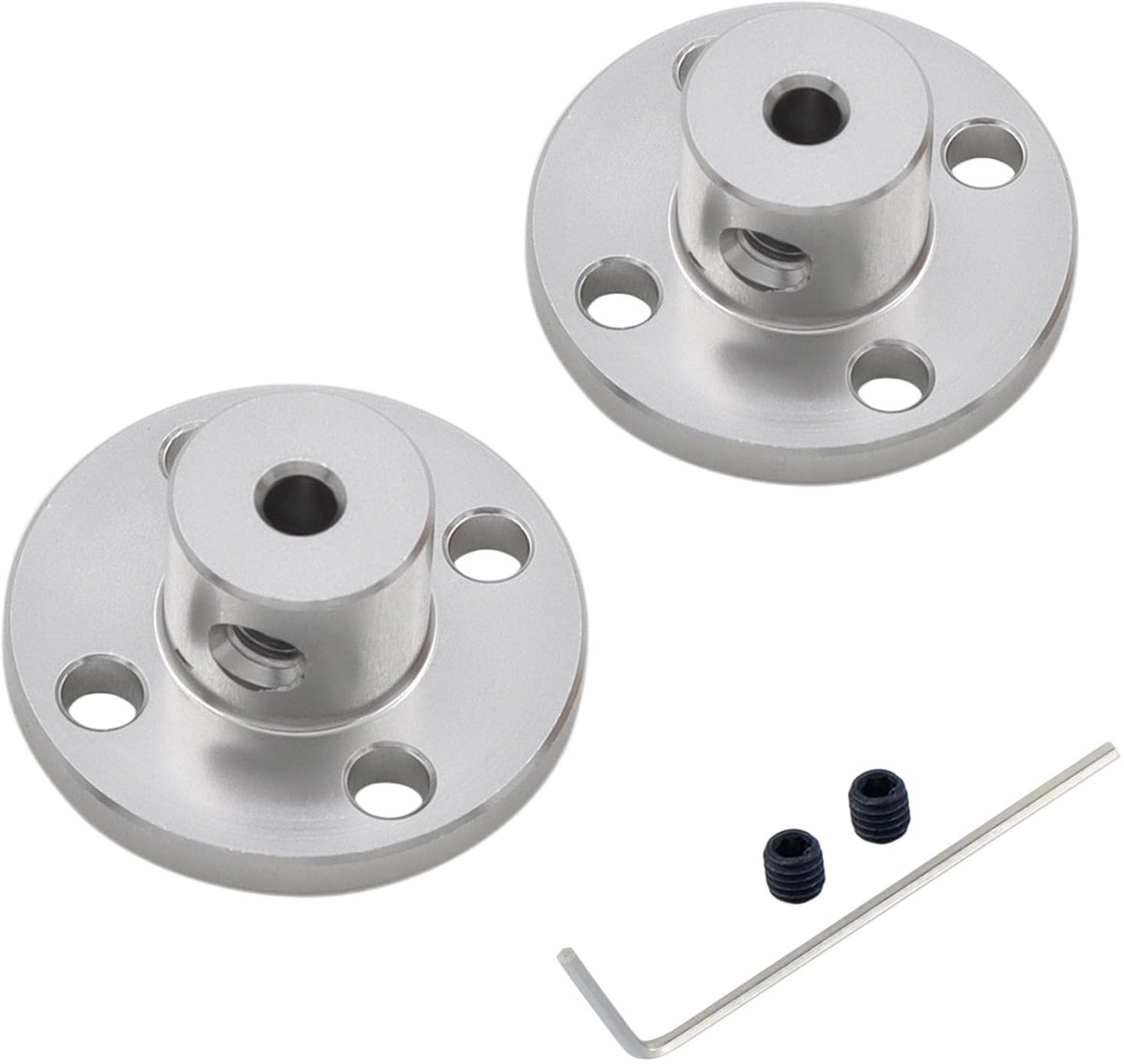 Dailygoods- Flenskoppeling Aluminium - 2 Stuks - Binnen diameter 3.17mm - Flens diameter 22mm - Totale hoogte 10.5mm - Inclusief verstelbare schroeven - Asfslankoppeling