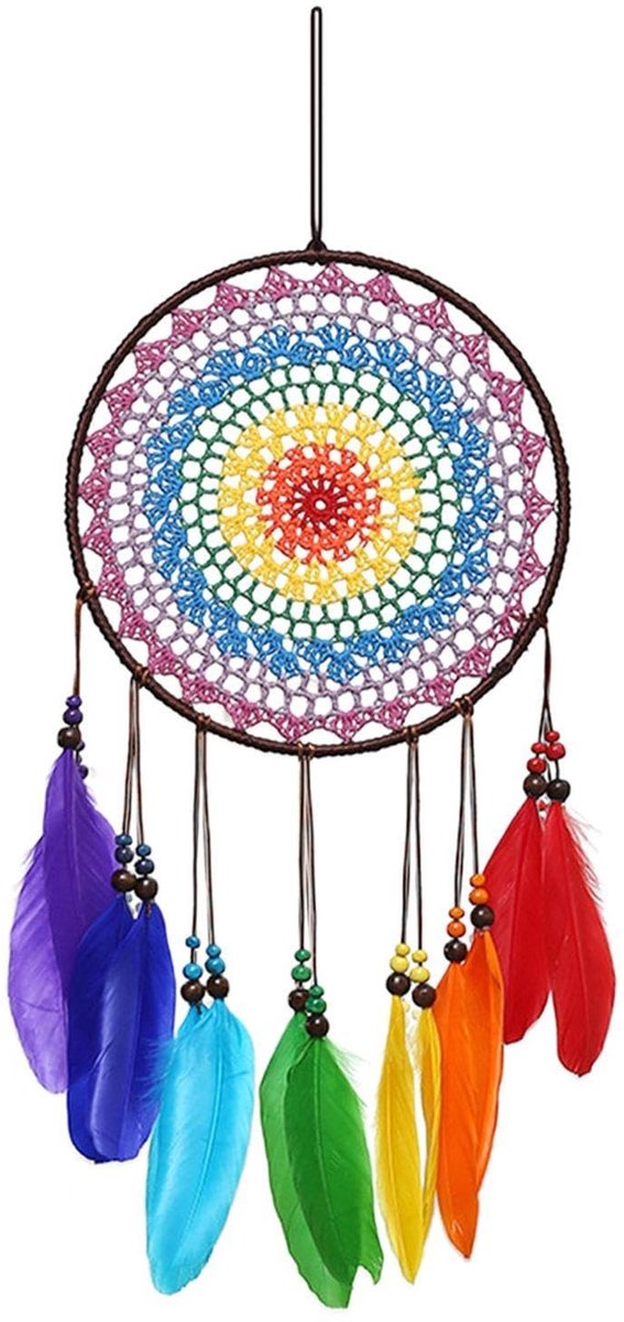 Dailygoods- Dromenvanger kleurrijk - Dromenvanger met veren - Wanddecoratie slaapkamer - G