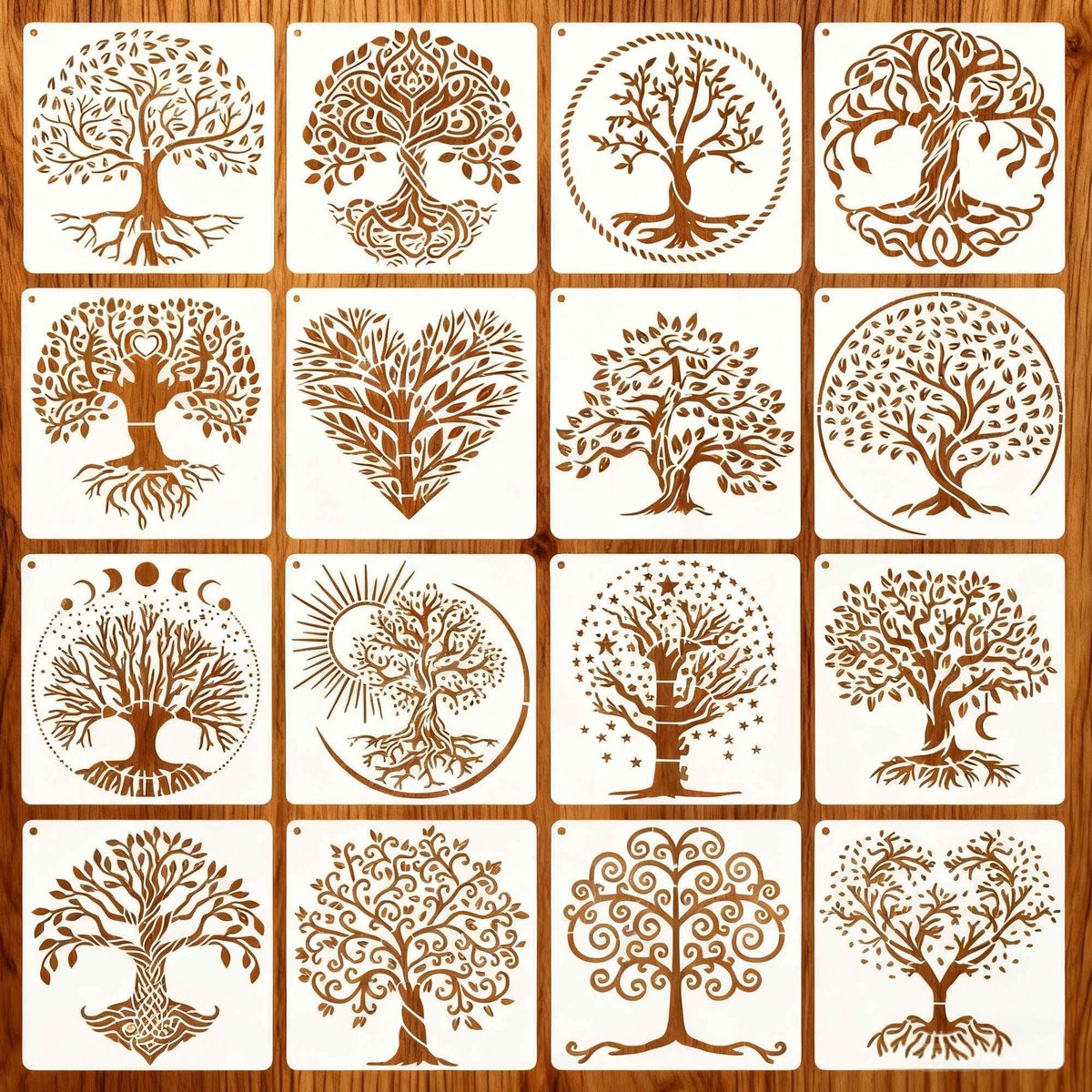 Dailygoods- Schildersjablonen 16 Stuks - Herbruikbare Sjablonen - Knutselsjablonen - Tekensjablonen - 15,24 x 15,24 cm - Duurzaam PET-Materiaal