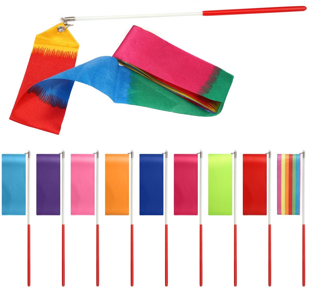 Dailygoods- Dansband 10 Stuks - 2 Meter - Gymnastiekband - Ritmische Band - Wervelband met Staaf - Voor Kinderen