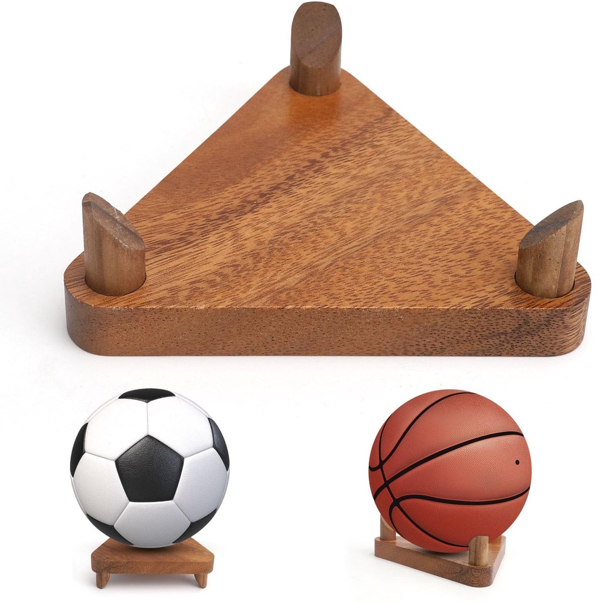 Dailygoods- Balstandaard van walnoothout - Elegante balhouder - Compacte afmetingen 13,5 x 13,5 x 5 cm - Stabiele presentatie - Geschikt voor voetbal/basketbal/rugbybal - Natuurlijke charme