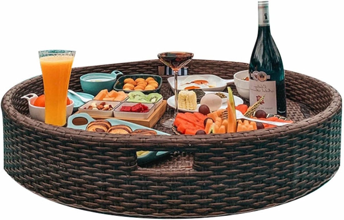 Drijvende Serveerplank - Pool Tafel - Drankjes Serveren - Handgemaakt Rotan - 60 cm - Bruin