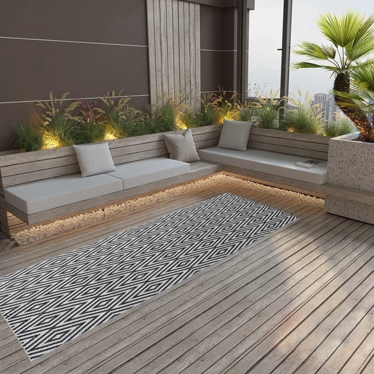 Outdoor Vloerkleed - Buitentapijt Tuinkleed - Buitenruimte Decoreren - Dubbellaags Jacquard - 80x250 cm - Zwart