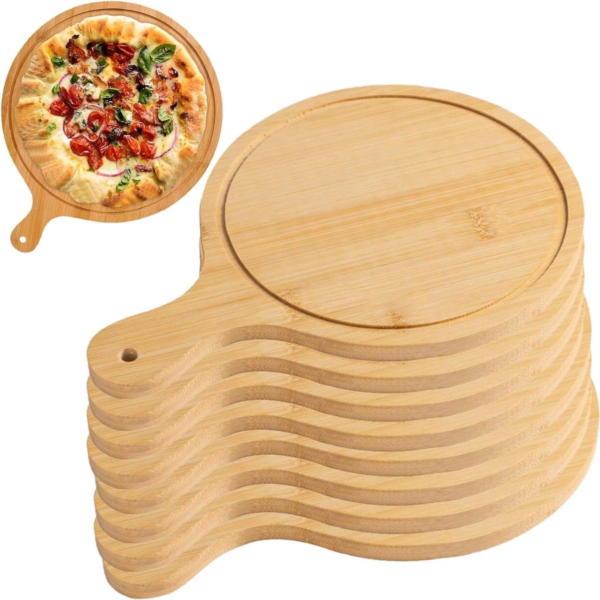Pizza Serveerplank - Houten Dienblad - Pizza Maken - Met Handgrepen - Tot 13 Inch - Natuurlijk Hout