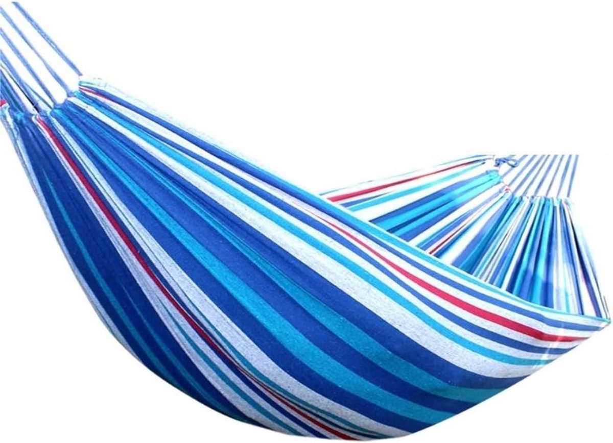 Katoenen Hangmat - Reis Hangmat - Buiten Ontspannen - Extra Sterke Koorden - 200x150 cm - Blauw