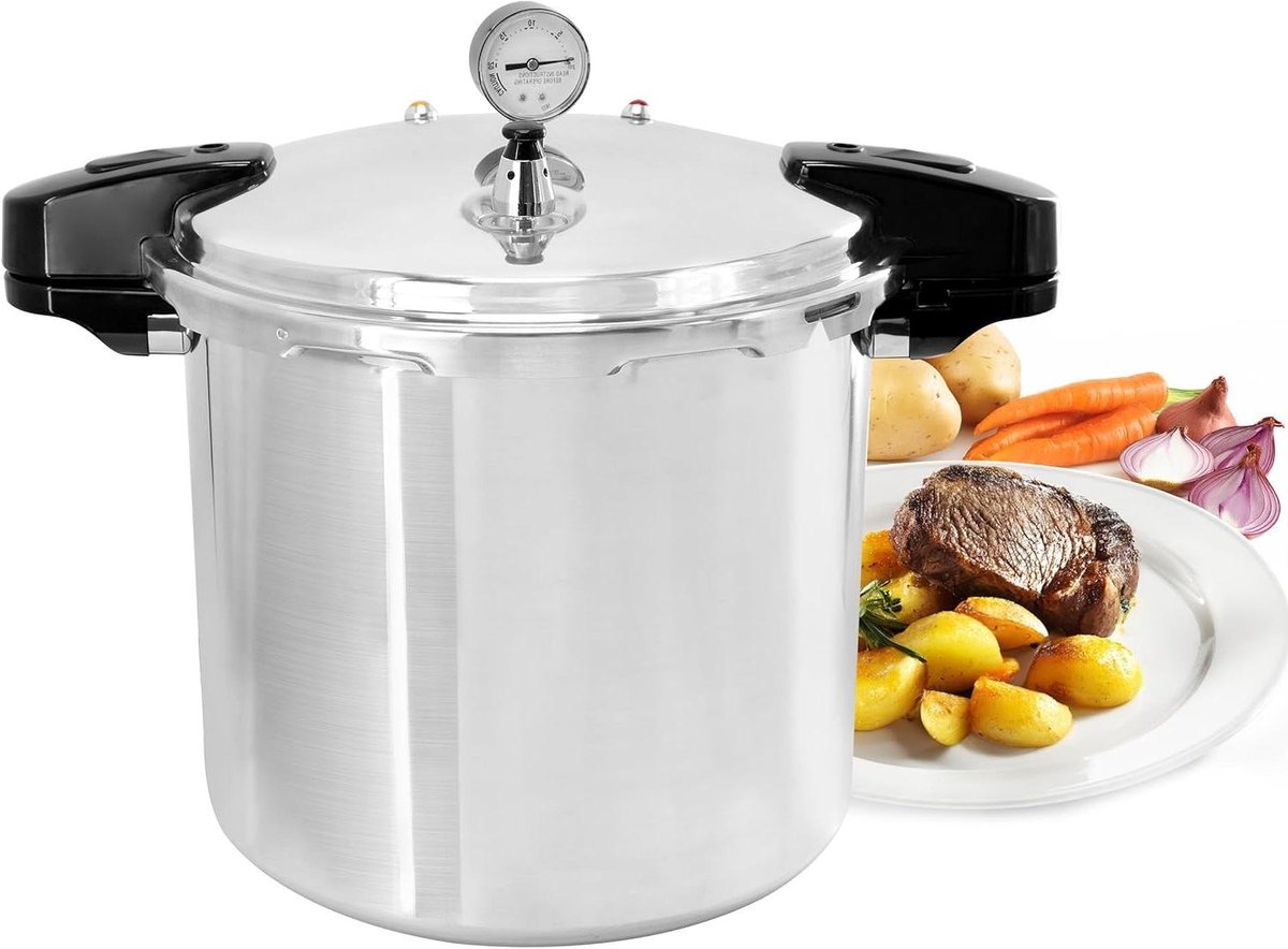 Snelkookpan Aluminium - Grote Pan - Snel Koken - Ingebouwde Manometer - 24 Quart - One Color