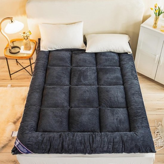 Futon Matras - Vouwbed Logeerbed - Comfortabel Slapen - Huidvriendelijke Flanel - 180 x 200 cm - Zwart — afbeelding 2