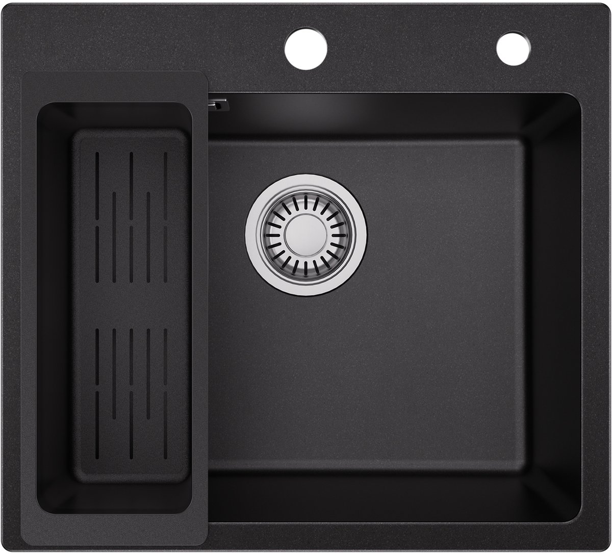 Sofetiy Max Luxe Keuken Spoelbak - Gootsteen Zwart Composiet - 50x45 cm - TÜV Goedgekeurd - Kras- en Hittebestendig - Opbouw Wasbak Keuken