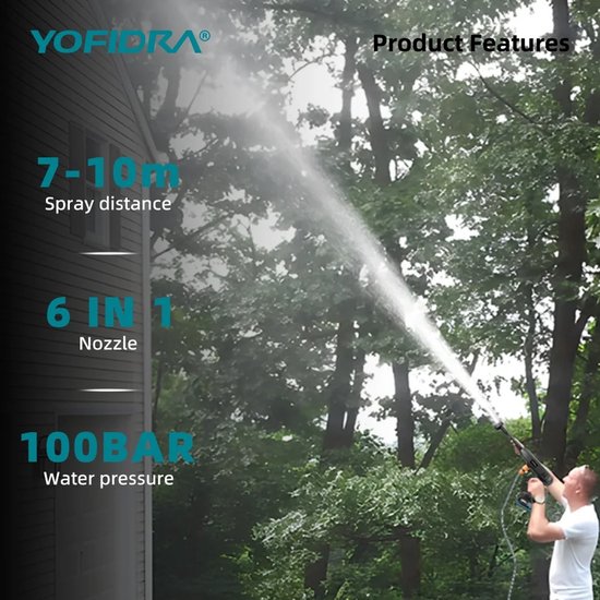 Zerova Electrische waterspuit - Hogedrukreiniger op accu - Hogedrukspuit - Terrasreiniger - 22L opvouwbare wateremmer - Zwart — afbeelding 4
