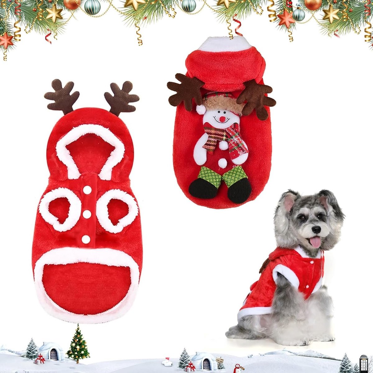 Kerstkostuum voor honden en katten, feestelijke kleding voor huisdieren, carnavalsoutfit voor dieren, maat L