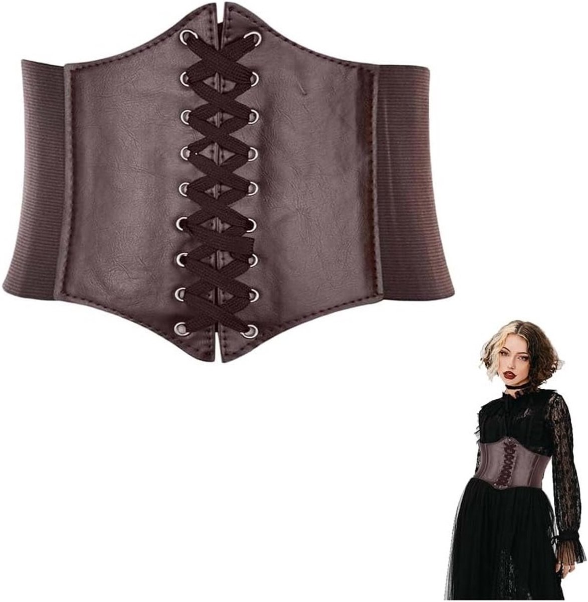 Koffiebruine Middeleeuwse Korsetriem voor Dames, Comfortabele Bodice voor Halloween Piratenkostuum, Gothic Cosplay en LARP Evenementen